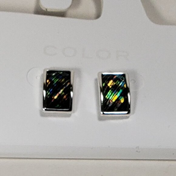 "Silver-Tone Multicolor Rectangle Pendant Necklace & Earrings  – Fashion Jewelry - Picture 8 of 11